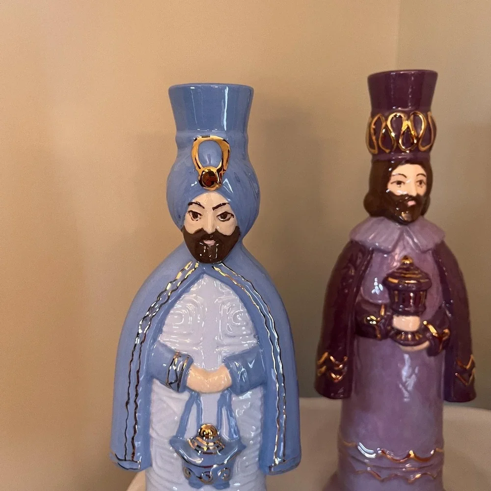Vintage Ceramic Three Wise Men Nativity Set 3 Pastel Christmas Magi 12" - Picture 4 of 10